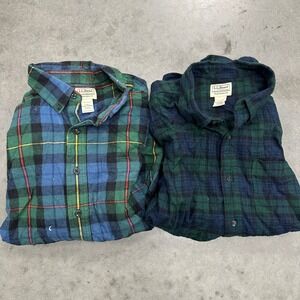 Bundle of 2 LL Bean Flannel Shirts Mens Large Plaid Black Watch Traditional Fit